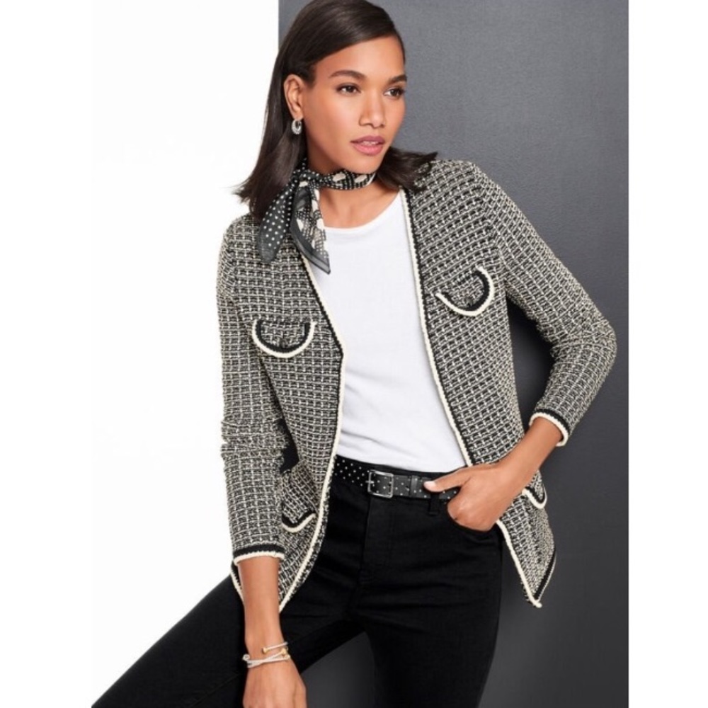 TALBOTS | Tipped Tweed Sweater Jacket